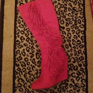 Red suede fringe boots